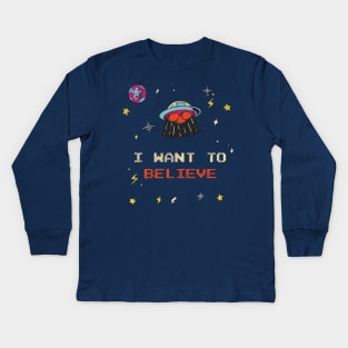 Distressed UFO I Want To Believe Kids Long Sleeve T-Shirt